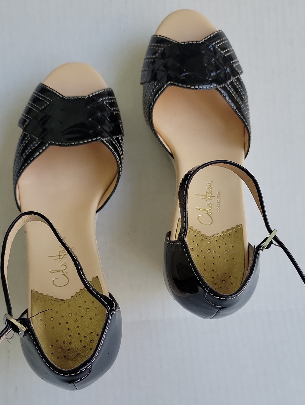 Cole Haan Black Patent Peep-Toe Wedge Slingbacks